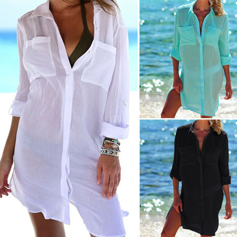 Tunique de plage pour femmes, Cover-up pour les maillots de bain, Mini robe de plage ► Photo 1/6