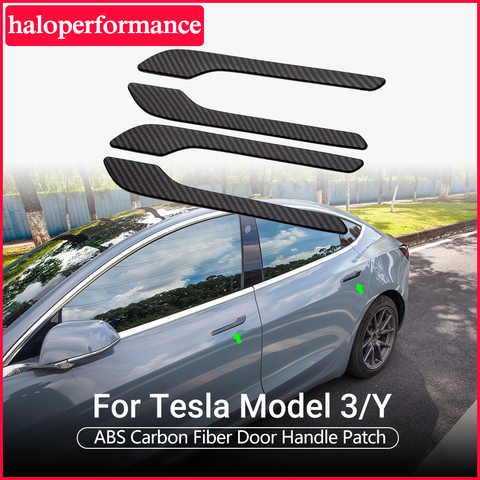Protecteur de poignée de porte pour Tesla Model 3 2022, accessoires en Fiber de carbone, protection ABS ► Photo 1/6
