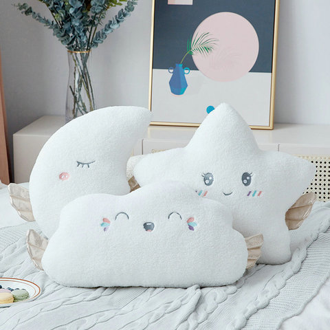 Ins Hot – oreiller en peluche nuage Super doux, oreiller de Style Simple, ailes dorées, étoiles, coussin confortable pour lit, lune ► Photo 1/6