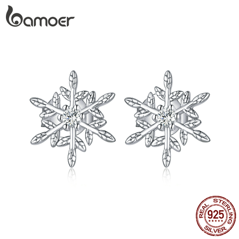 Bamoer authentique 925 argent Sterling romantique flocons de neige boucles d'oreilles pour les femmes Style coréen Bijoux fins Moda Bijoux BSE424 ► Photo 1/6