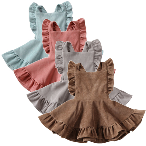 Pudcoco – robe en velours côtelé pour bébé fille, sans manches, couleur unie, volants, manches volantes, tenue de soirée Tutu en Tulle pour nouveau-né ► Photo 1/6