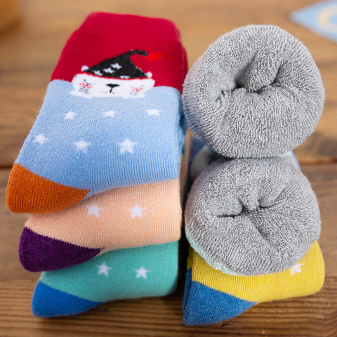 Chaussettes en coton pour enfants, 5 paires/lot, vêtements d'hiver épais pour filles et garçons, mode sport, couleur unie, chaussettes décontractées ► Photo 1/6