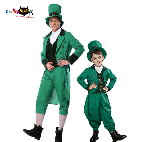 Elaspooky-Costume de jour de Patrick, Plus le trèfle vert irlandais, Costume de carnaval pour adultes, Leprechaun Cosplay, chapeau de la famille pour enfants ► Photo 1/6