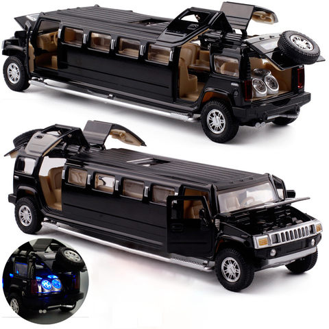 Livraison gratuite haute simulation 1:32 alliage hummer limousine métal moulé sous pression modèle de voiture retirer clignotant musical enfants jouets véhicules ► Photo 1/5