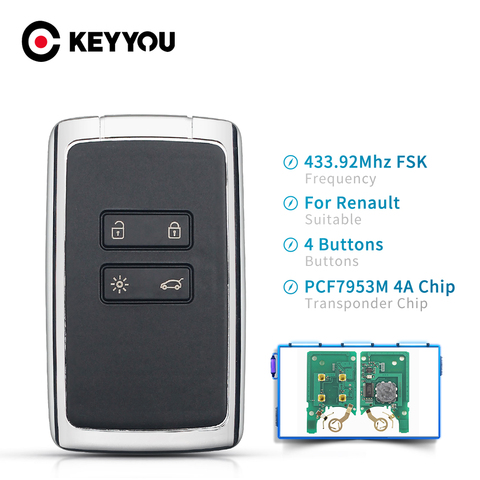 KEYYOU 4 boutons clé à distance intelligente 434mhz Hitag AES PCF7953M 4A puce alarme de voiture pour Renault Megane 4 clé de voiture sans clé ► Photo 1/6