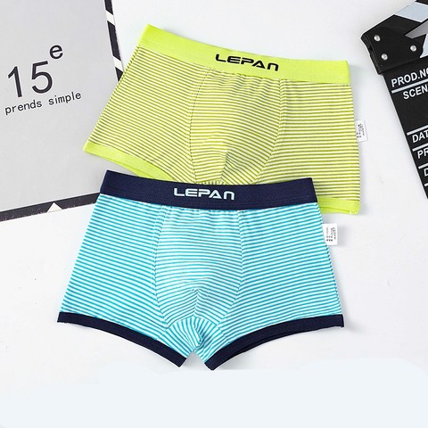 2 pcs/lot Bleu Rayé Garçon Sous-Vêtements Boxer 4 Saisons Garçon Coton Underpanties Enfants Vêtements 3 4 6 8 10 12 14 Ans OKU203018 ► Photo 1/4