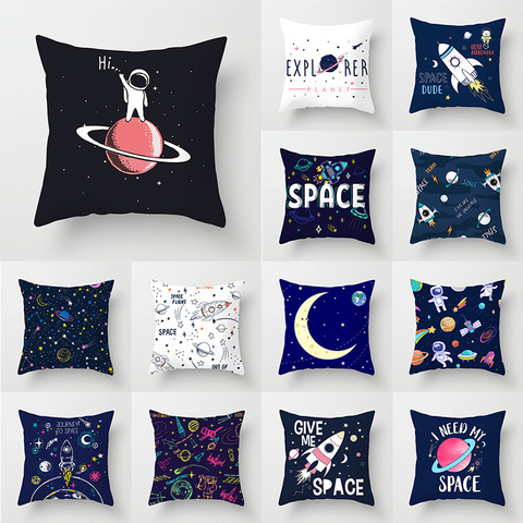 Housse de coussin d'espace extérieur de l'univers | De planète solaire, satellite en Polyester, jet d'astronaute, fusée, 1 pièce ► Photo 1/6