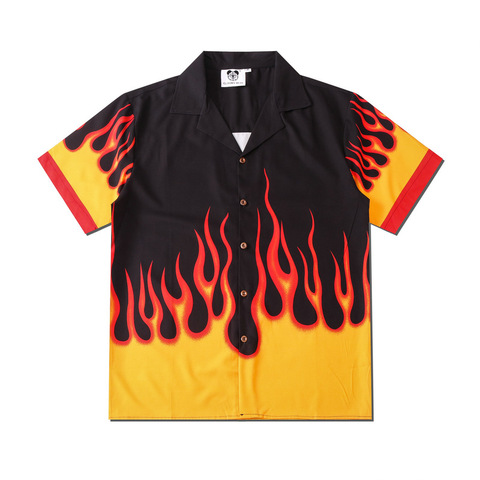 Vêtements pour hommes 2022 mode Vintage flamme imprimer Maglia manches courtes chemises été nouveau décontracté hawaïen plage Viking homme chemise ► Photo 1/6