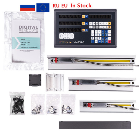 Fivetecnc-ensemble complet de tour de lecture numérique DRO 3 axes, avec 3 échelles linéaires de voyage de 100 à 1020mm ► Photo 1/6
