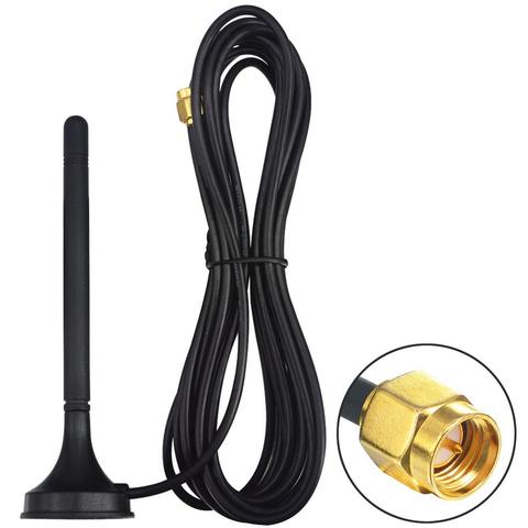 Antenne WIFI 2.4G 3dbi SMA mâle, 2.4Ghz, Zipbee, nickelée avec câble 3M à base magnétique ► Photo 1/4