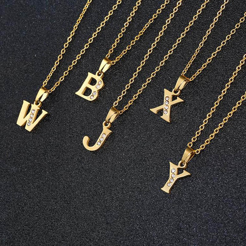 Collier ras du cou avec lettres initiales en or pour femmes, en acier inoxydable, chaîne à pendentif en cristal de l'alphabet, colliers à bijoux, 2022 ► Photo 1/6