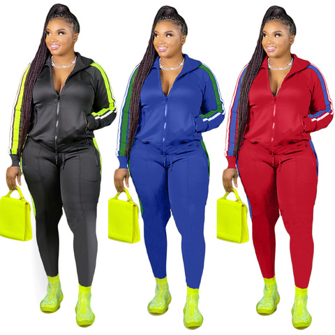 Ensemble de 2 pièces pour femmes, survêtement de grande taille, vêtements d'automne, tenue de jogging, Top à fermeture éclair, survêtement, vente en gros, livraison directe, 2022, S-4XL ► Photo 1/6