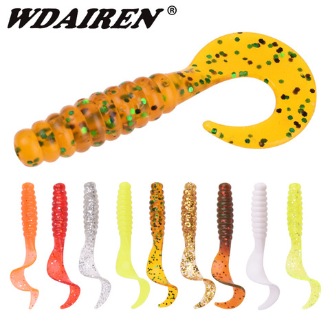 10 pièces gabarits Silicone Souple leurres de pêche 4.8cm 1.2g crevette poisson odeur Wobblers spirale queue artificielle nageurs alose Souple ► Photo 1/6