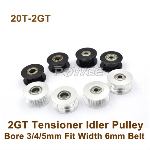 POWGE 10 pièces 20 dents 2GT poulie tendeur alésage 3/4/5mm pas de dents pour W = 6mm GT2 2M ceinture 20 T 20 dents GT2 poulie Passive avec roulement ► Photo 1/6