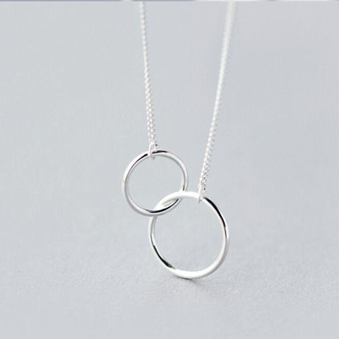 Double cercle Interlock clavicule collier court 925 en argent Sterling collier pour les femmes collares erkek kolye ► Photo 1/6