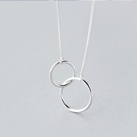 Double cercle Interlock clavicule collier court 925 en argent Sterling collier pour les femmes collares erkek kolye ► Photo 1/6