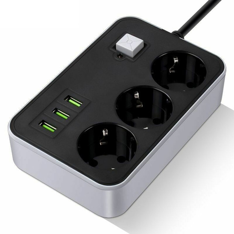 Multiprise pour chargeur domestique, prise ue, rallonge universelle, Protection contre les surcharges, 3 Ports USB, 10a, 250V, carré ► Photo 1/6