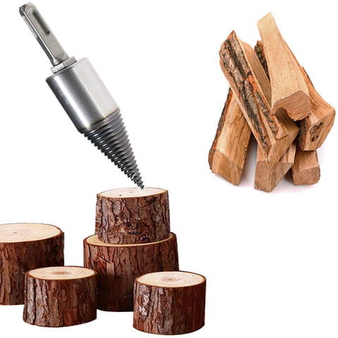 32mm HSS bois de chauffage séparateur foret rond/Hex/Triangle tige bois fendu cône foret outils de travail du bois en acier à haute teneur en carbone ► Photo 1/5