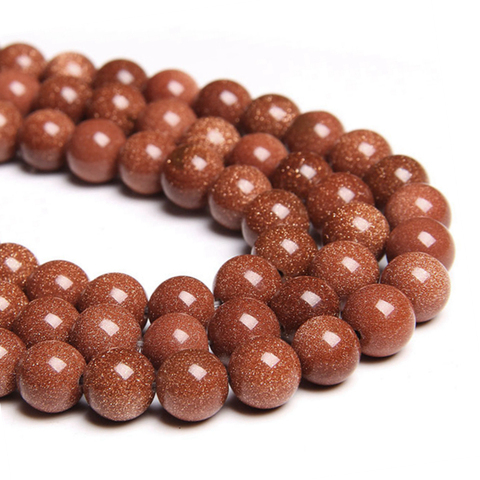 Perles rondes en pierre de sable doré naturel, pour la fabrication de bijoux, bracelets, bricolage, 4 6 8 10 12 MM ► Photo 1/6