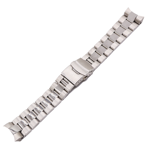 Rolamy 22mm argent solide extrémité incurvée liens solides remplacement Bracelet de montre Bracelet Double poussée fermoir pour Seiko ► Photo 1/6