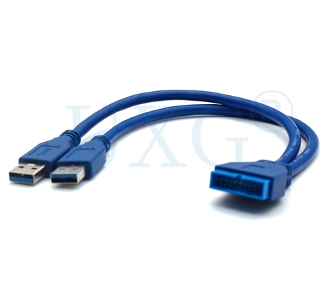 Câble d'extension double USB 3.0 A mâle vers carte mère, 2 ports USB3.0, 20 broches ► Photo 1/2