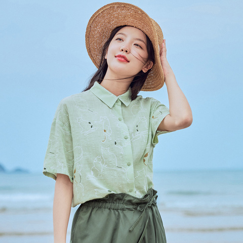 INMAN été revers drôle Vintage Hongkong Style impression Blouse à manches courtes en vrac ► Photo 1/5