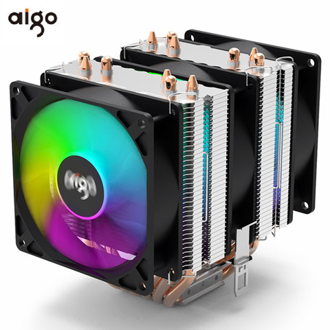 Aigo gale double tour 6 caloducs rvb refroidisseur de processeur pc radiateur de refroidissement 4PIN PWM 90mm ventilateur Intel 1150 1155 1156 1366 AM2/AM3/AM4 AMD ► Photo 1/6