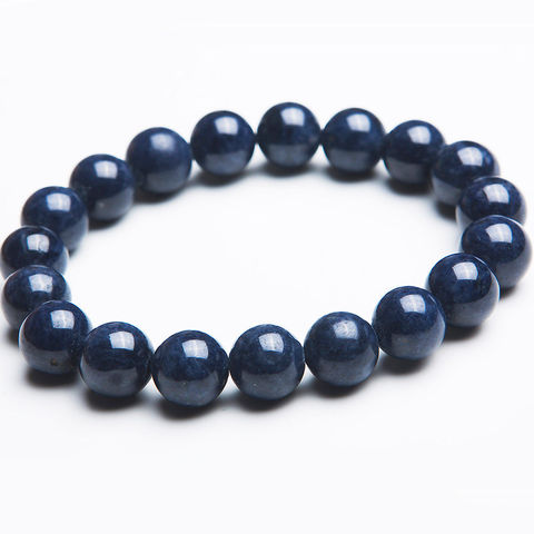 Bracelets en pierres précieuses de saphir bleu naturel pour femmes et hommes, perles rondes en saphir extensible, 12mm 13mm 14mm 15mm AAAAA ► Photo 1/6