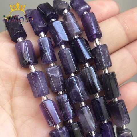 Perles de pierre améthystes violettes à facettes naturelles perles d'espacement de cylindre pour bijoux bricolage faisant Bracelet collier accessoires 7.5'' ► Photo 1/6