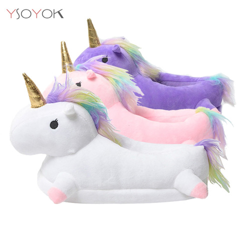 Pantoufles avec animaux de dessin animé licorne, 2022, pantoufles d'hiver pour filles, pyjama Kigurumi, griffe pour enfants et adultes ► Photo 1/6