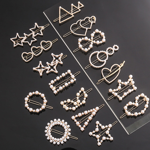 Barrettes à cheveux élégantes avec perles géométriques pour femmes, épingles à cheveux, accessoires pour femmes et filles, pince à cheveux, poignée ► Photo 1/6