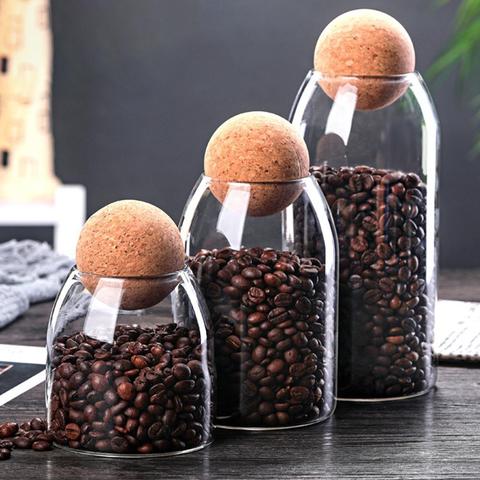 Bouteille de rangement en verre de liège clair, pratique, 550/750/1200ml, pour haricots, café, bouchon, bocal en verre, organisateur de stockage domestique ► Photo 1/6