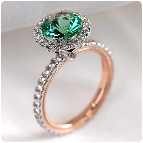 Huitan nouvelle mode de luxe Solitaire vert Zircon femmes bague d'anniversaire de mariage deux tons élégant dame soirée bague bijoux ► Photo 1/4