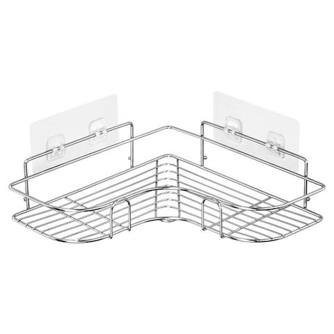 Panier adhésif en acier inoxydable | Coin de salle de bain, support de douche, triangulaire shampooing savon, étagères de rangement étagère de rangement, panier adhésif sans poinçon ► Photo 1/6