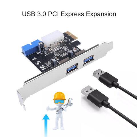 Carte PCI-E Express à 2 Ports USB 3.0 1 20 broches, extension PCIE avec connecteur d'alimentation SATA à 4 broches, câble séparateur ► Photo 1/6