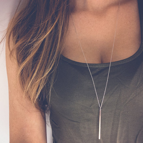 Collier avec pendentif en forme de bâton pour femme, chaîne à maillons, en cuivre, Simple, classique et à la mode ► Photo 1/5