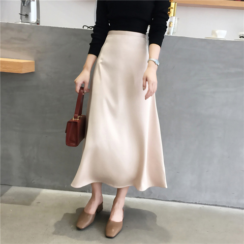 Jupe Vintage en Satin pour femmes, tenue élégante et brillante, couleur unie, taille haute, mode fête, été, 2022 ► Photo 1/5
