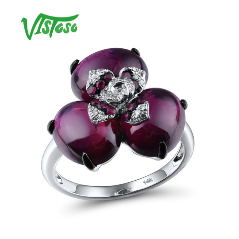 VISTOSO – bague en or blanc pur 14K 585 pour femmes, diamant scintillant, rubis, Rhodolite, grenat, bijoux fins de luxe pour fiançailles et mariage ► Photo 1/6