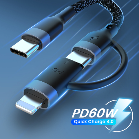 Câble USB type-c 2 en 1 60W/20W PD pour recharge rapide et transfert de données, cordon de chargeur usb-c pour iPhone 12/11/Pro/XS/XR et MacBook, 1m ► Photo 1/6