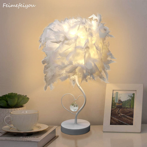 lampe de chevet chevet salle de lecture salon coeur forme plume cristal lampe de Table lumière avec prise ue nous royaume-uni AU plug petite taille deco maison ► Photo 1/6