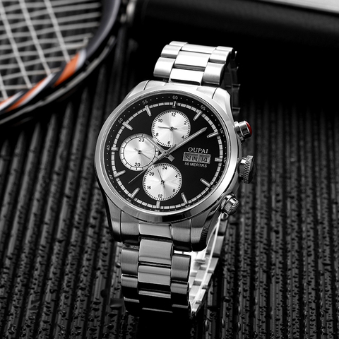 OUPAI 2022 nouveauté calendrier perpétuel montre automatique hommes étanche bracelet en acier Sport montre hommes muti-fonction mécaniste ► Photo 1/4