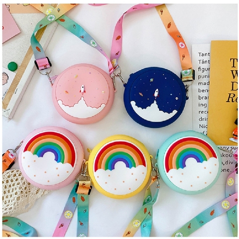 Beignet rond sac à bandoulière enfant en bas âge fille enfants sac à bandoulière sangle réglable vacances voyage arc-en-ciel imprimé poche Pack ► Photo 1/6