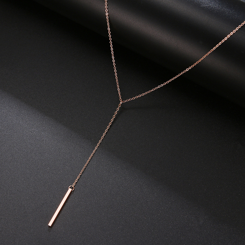 DOTIFI – collier en acier inoxydable pour femmes, Long bâton, pendentif Simple, chaîne en métal, bande en or Rose, ras du cou ► Photo 1/6