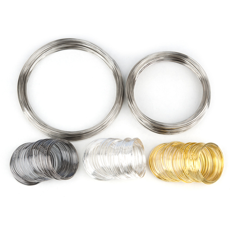 100 boucles Doreen boîte mémoire perles fil d'acier couleur or argent pour collier à faire soi-même Bracelet fabrication de bijoux 140mm - 50mm Dia. ► Photo 1/6