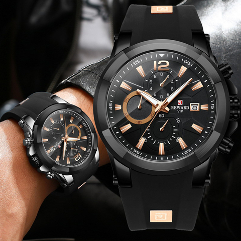 Rewards-montre-bracelet en Silicone pour hommes, grand cadran, étanche, à Quartz de Sport chronographe, Top de marque de luxe ► Photo 1/6