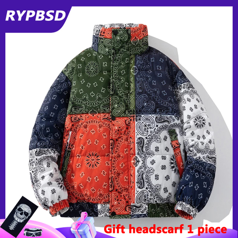 Veste bouffante style Harajuku pour homme, manteau Bandana, coupe-vent, mode hiver 2022, chaud, rembourré, Parka décontractée avec fermeture éclair ► Photo 1/6