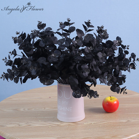 20 têtes 5 branches noir coloré artificiel eucalyptus feuilles plantes vertes soie fleur bouquet mariage maison fête décor artisanat ► Photo 1/6