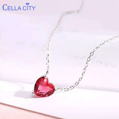 Cellacity – collier en argent Sterling 925 pour femmes, avec pierres précieuses rubis en forme de cœur, cadeau de mariage, vente en gros, bijoux fins ► Photo 1/6