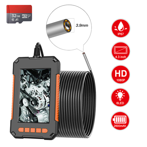 Caméra serpent, Endoscope industriel, 3.9mm, écran 1080P HD, 4.3 pouces, IPS IP67 Semi-rigide, avec carte TF 32 go ► Photo 1/6