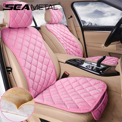 Ensemble de housses de siège de voiture universelles en peluche, rose, tapis de protection de siège Automobile, adapté à la plupart des accessoires d'intérieur de voiture ► Photo 1/6